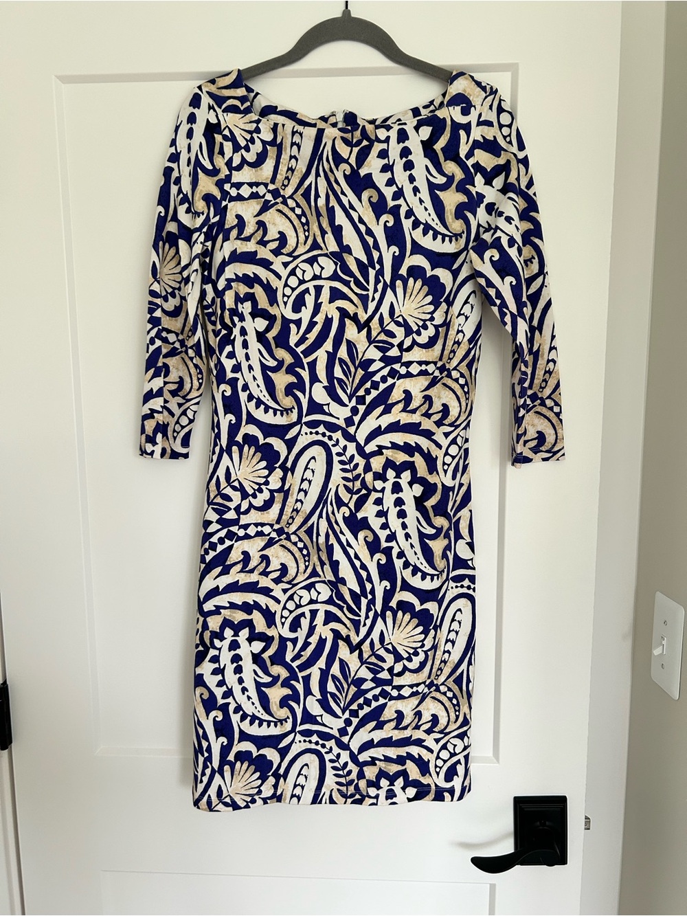 J. McLaughlin Navy and Cream Printed Midi Dress